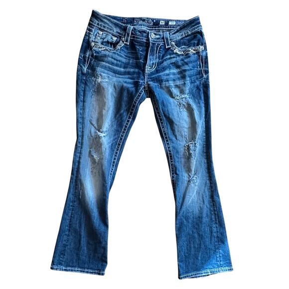 MISS ME x Womens Denim Blue Jeans Signature Bootcut Size 30, jewel stud accents
